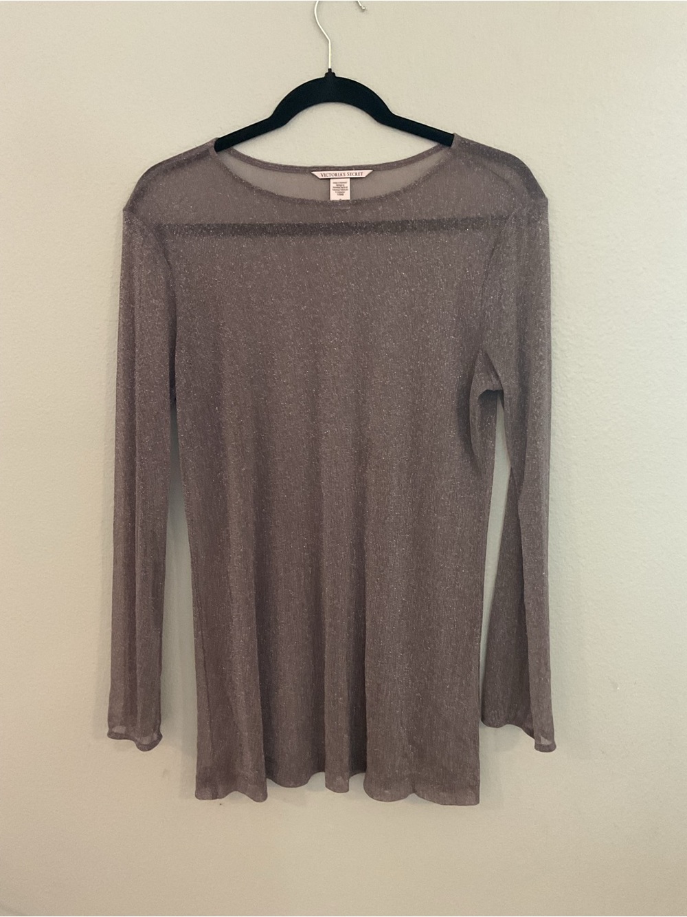 Victoria's Secret Metallic Sheer Long-Sleeve Top - Mauve Taupe